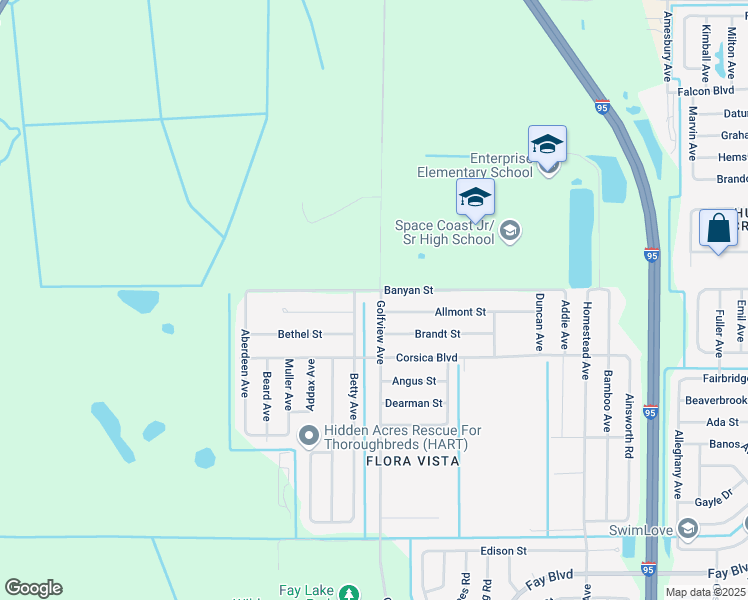 map of restaurants, bars, coffee shops, grocery stores, and more near 6581 Betty Avenue in Cocoa
