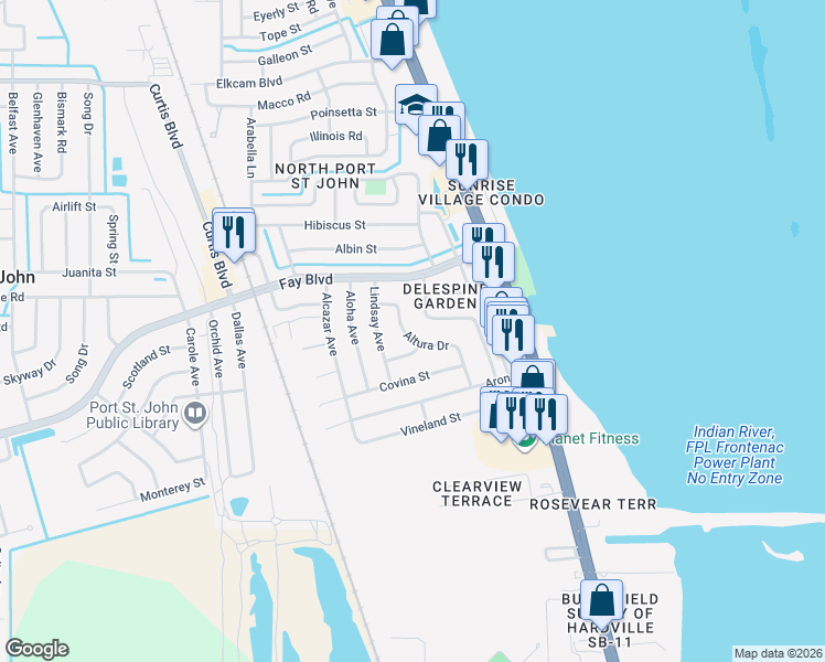 map of restaurants, bars, coffee shops, grocery stores, and more near 1177 Applin Lane in Cocoa