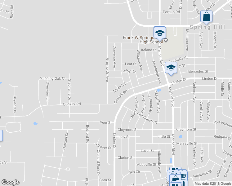 map of restaurants, bars, coffee shops, grocery stores, and more near 10308 Musa Road in Spring Hill