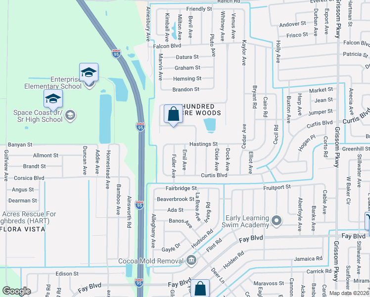 map of restaurants, bars, coffee shops, grocery stores, and more near 6603 Emil Avenue in Cocoa