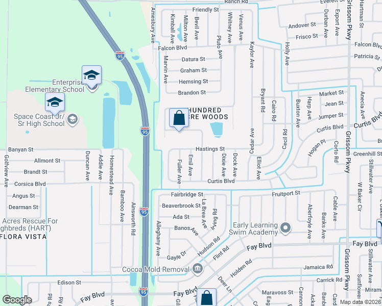 map of restaurants, bars, coffee shops, grocery stores, and more near 6603 Emil Avenue in Cocoa