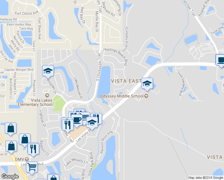 map of restaurants, bars, coffee shops, grocery stores, and more near 9013 Lee Vista Boulevard in Orlando