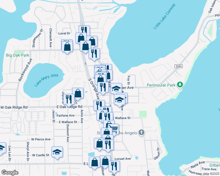 map of restaurants, bars, coffee shops, grocery stores, and more near Hansel Ave & Hoffner Ave in Edgewood