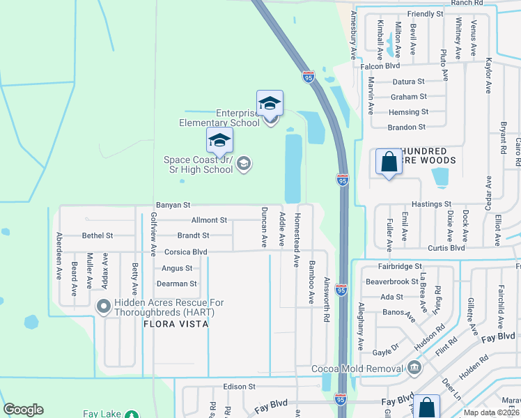 map of restaurants, bars, coffee shops, grocery stores, and more near 6635 Duncan Avenue in Cocoa