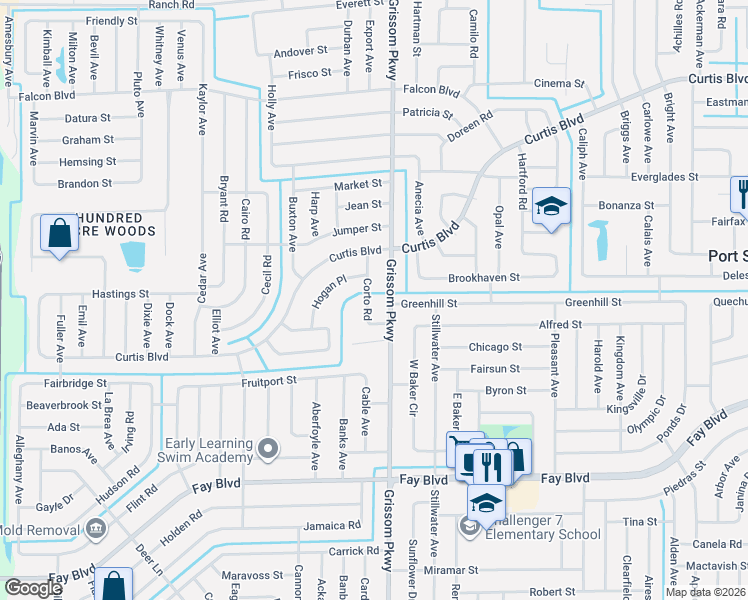 map of restaurants, bars, coffee shops, grocery stores, and more near 6685 Corto Road in Cocoa