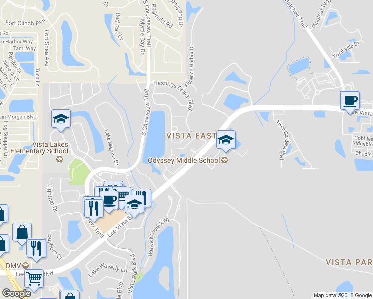 map of restaurants, bars, coffee shops, grocery stores, and more near 9114 Hastings Beach Boulevard in Orlando