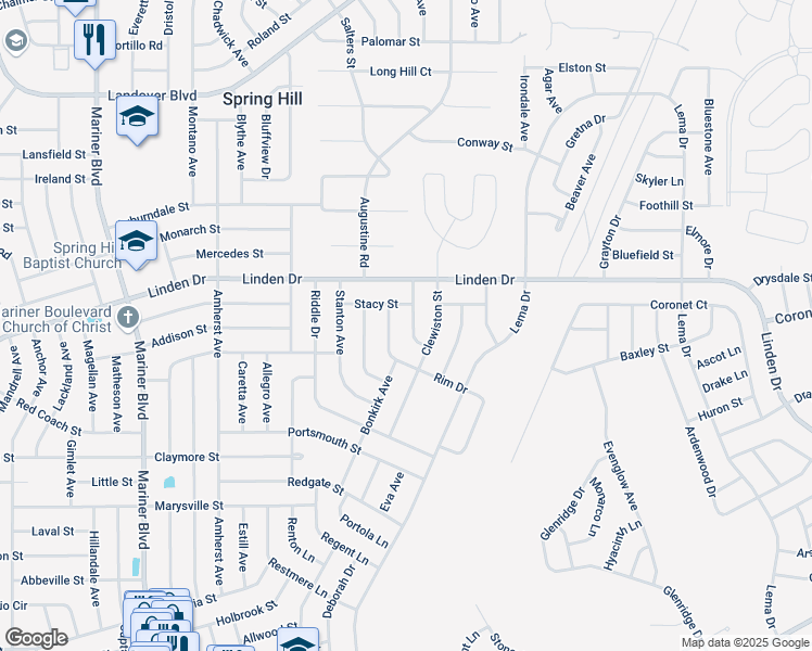map of restaurants, bars, coffee shops, grocery stores, and more near 3059 Hoban Avenue in Spring Hill