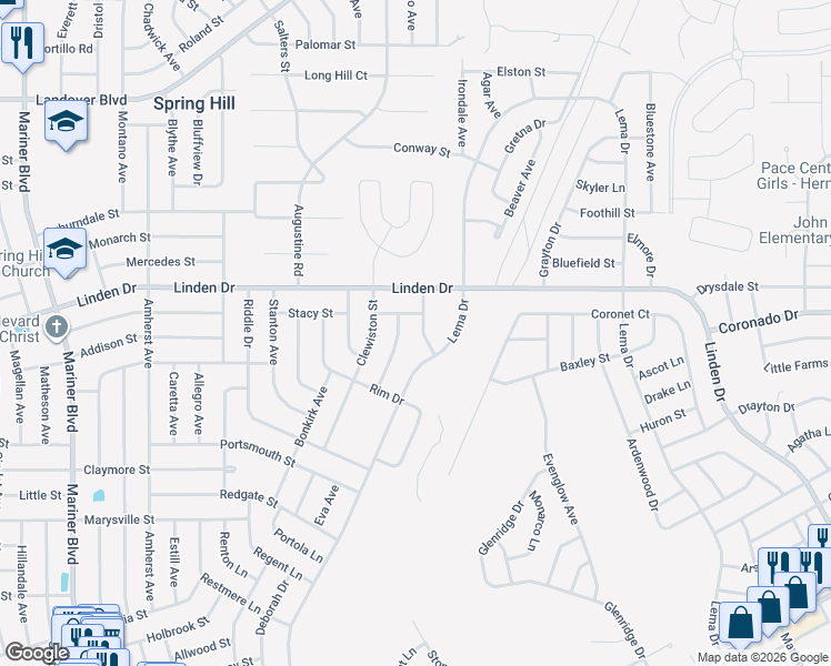 map of restaurants, bars, coffee shops, grocery stores, and more near 3069 Pintado Avenue in Spring Hill