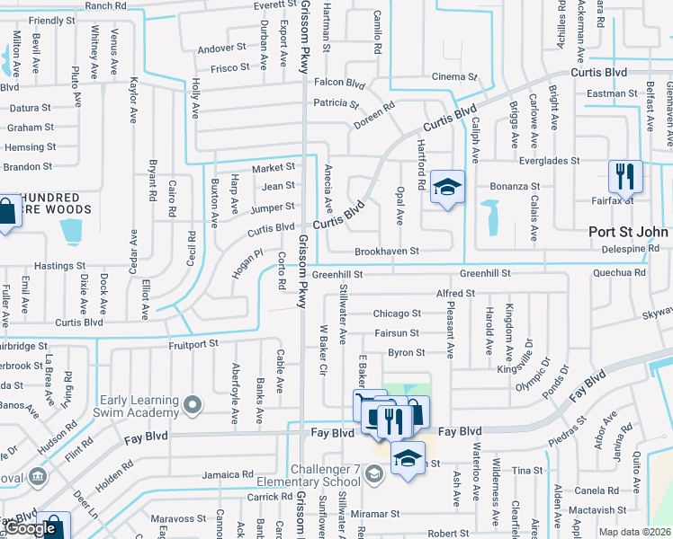 map of restaurants, bars, coffee shops, grocery stores, and more near 4925 Brookhaven Street in Cocoa