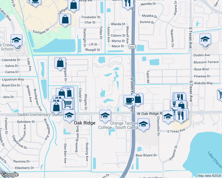 map of restaurants, bars, coffee shops, grocery stores, and more near 5630 Pga Boulevard in Orlando