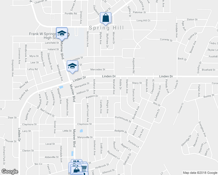 map of restaurants, bars, coffee shops, grocery stores, and more near 11223 Addison Street in Spring Hill