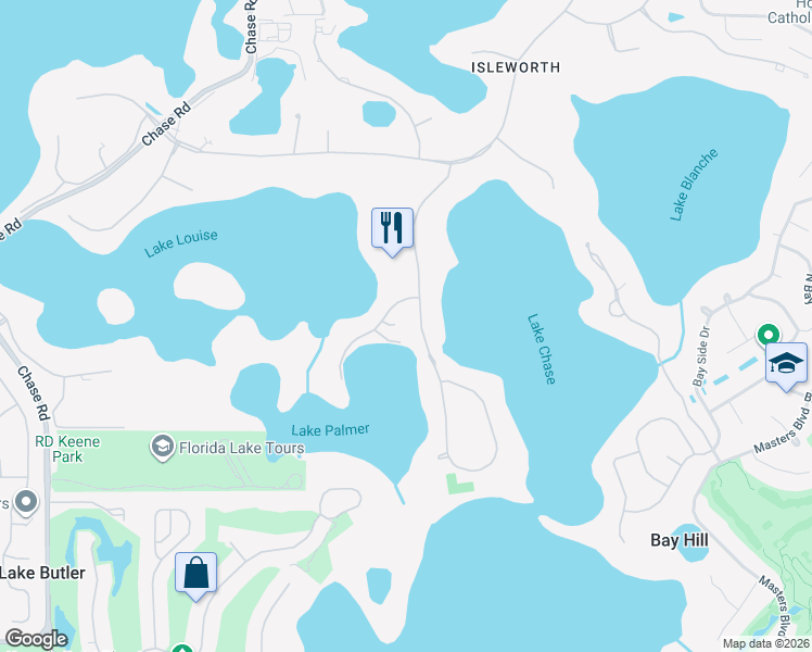 map of restaurants, bars, coffee shops, grocery stores, and more near 6126 Payne Stewart Drive in Windermere