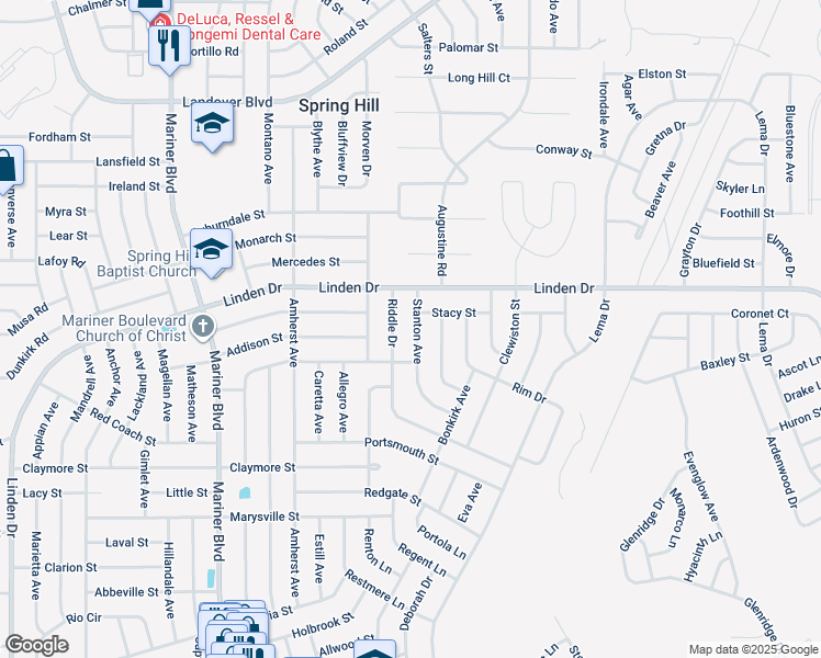 map of restaurants, bars, coffee shops, grocery stores, and more near 3053 Stanton Avenue in Spring Hill