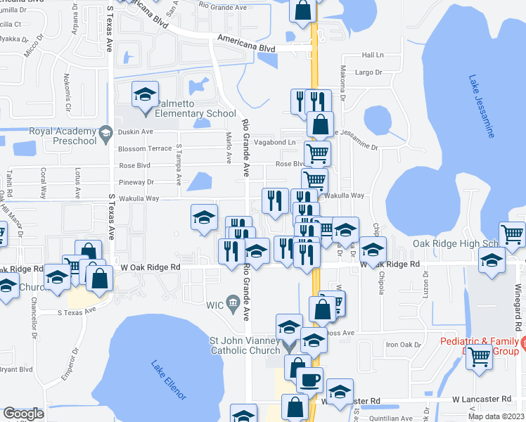 map of restaurants, bars, coffee shops, grocery stores, and more near 1456 Wakulla Way in Orlando