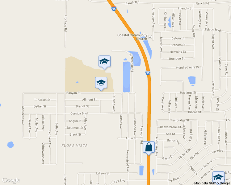 map of restaurants, bars, coffee shops, grocery stores, and more near 6140 Banyan Street in Cocoa