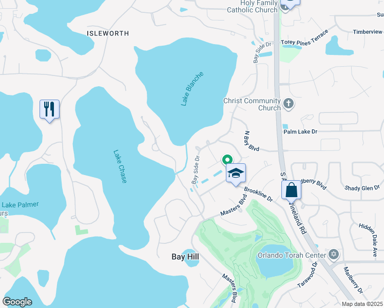 map of restaurants, bars, coffee shops, grocery stores, and more near 5554 Shore Court in Orlando
