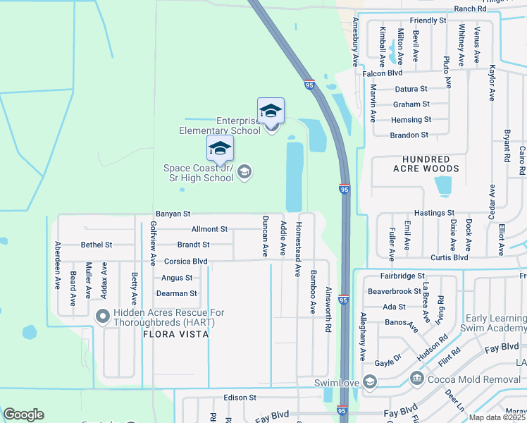 map of restaurants, bars, coffee shops, grocery stores, and more near 6140 Banyan Street in Cocoa