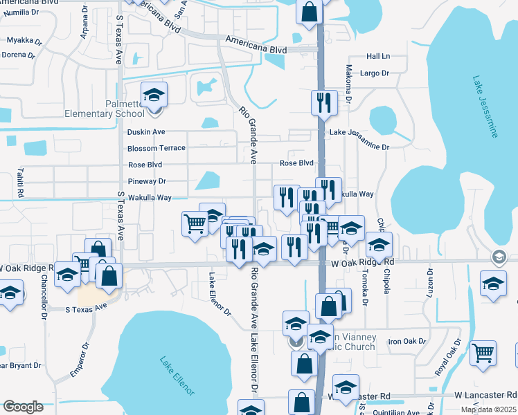 map of restaurants, bars, coffee shops, grocery stores, and more near 1456 Wakulla Way in Orlando
