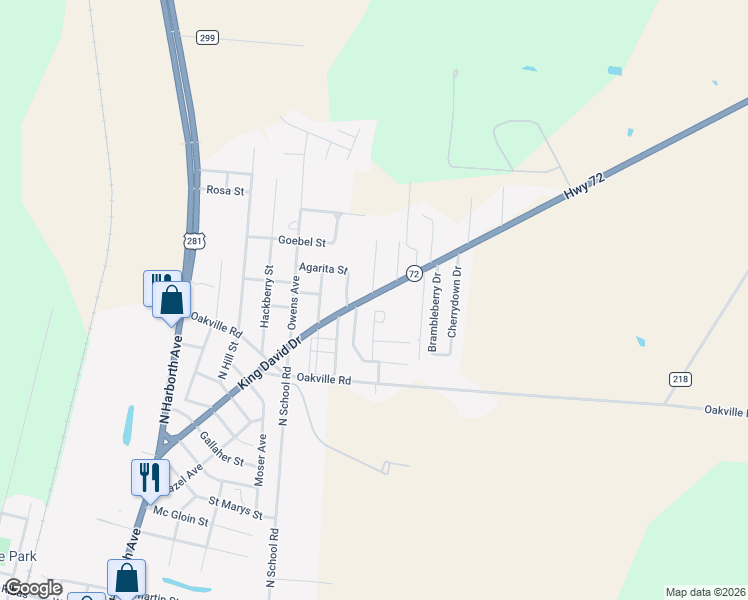 map of restaurants, bars, coffee shops, grocery stores, and more near 1701 Windy Lane in Three Rivers