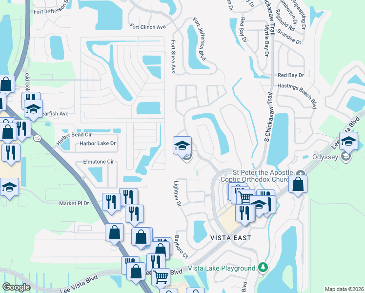 map of restaurants, bars, coffee shops, grocery stores, and more near 8322 Newbury Sound Lane in Orlando