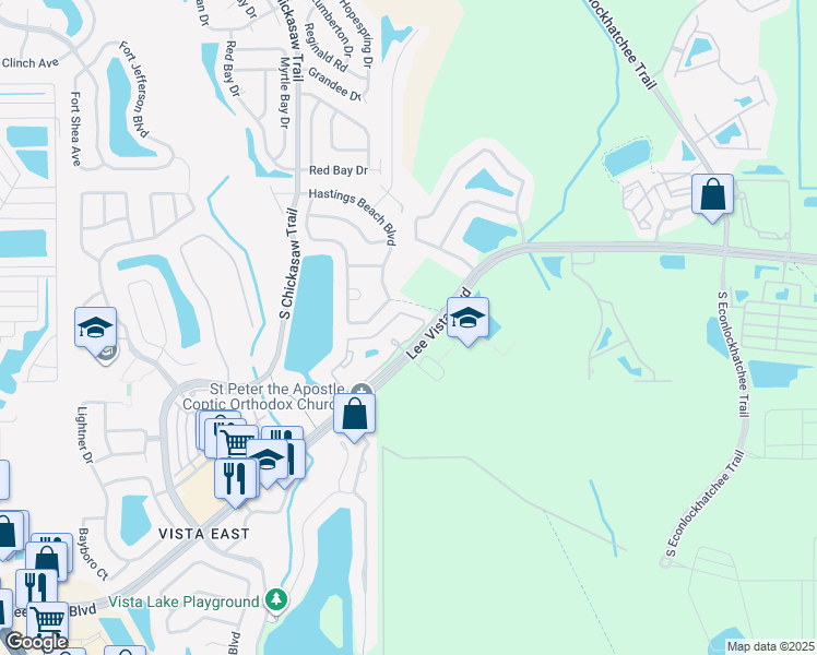 map of restaurants, bars, coffee shops, grocery stores, and more near 9125 Lee Vista Boulevard in Orlando