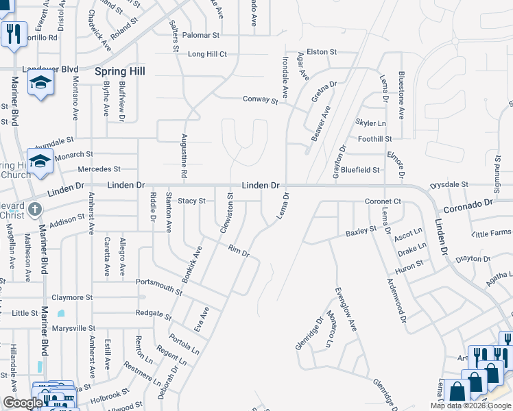map of restaurants, bars, coffee shops, grocery stores, and more near 3069 Pintado Avenue in Spring Hill