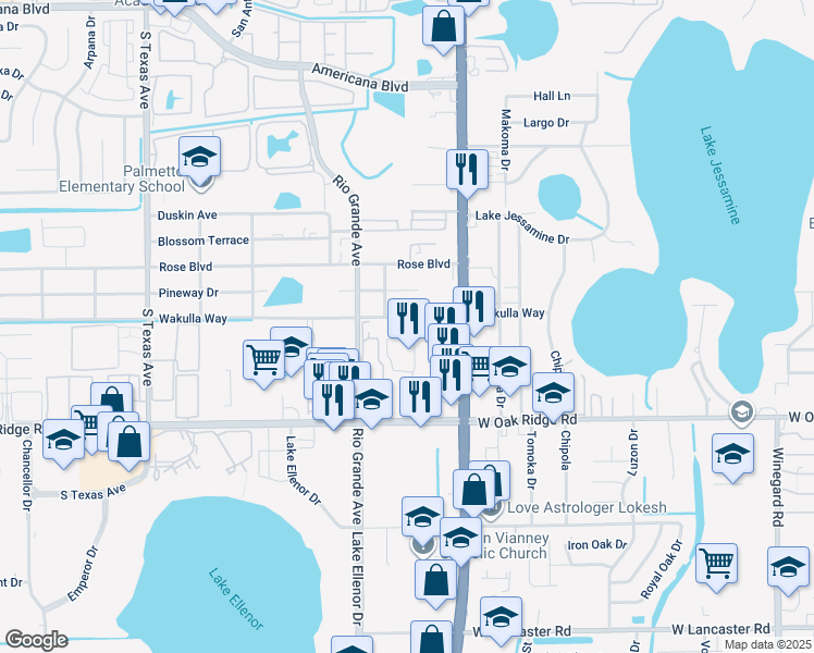 map of restaurants, bars, coffee shops, grocery stores, and more near 1350 Wakulla Way in Orlando