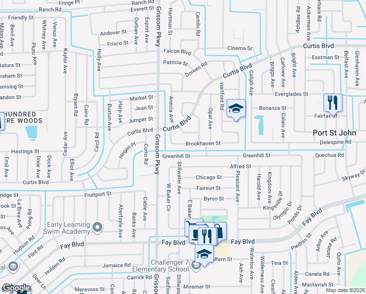 map of restaurants, bars, coffee shops, grocery stores, and more near 4925 Brookhaven Street in Cocoa
