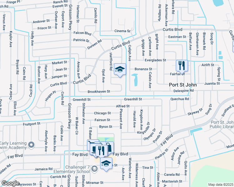 map of restaurants, bars, coffee shops, grocery stores, and more near 4737 Brookhaven Street in Cocoa