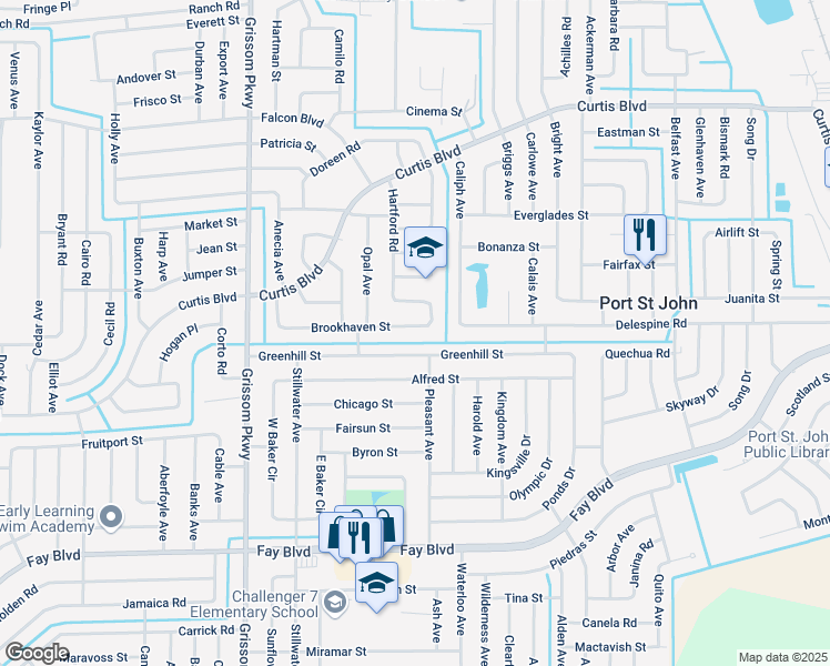 map of restaurants, bars, coffee shops, grocery stores, and more near 4737 Brookhaven Street in Cocoa