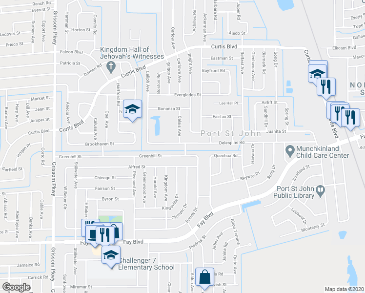 map of restaurants, bars, coffee shops, grocery stores, and more near 4445 Delespine Road in Cocoa