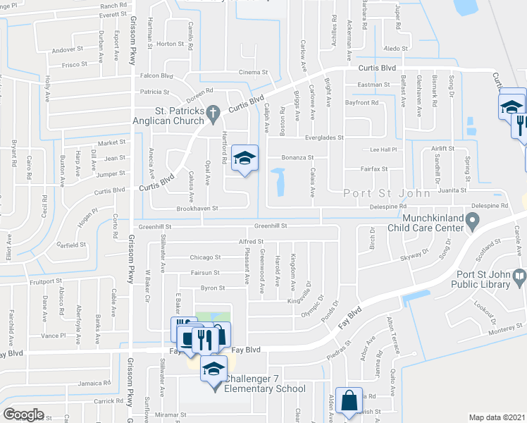 map of restaurants, bars, coffee shops, grocery stores, and more near 4575 Delespine Road in Cocoa