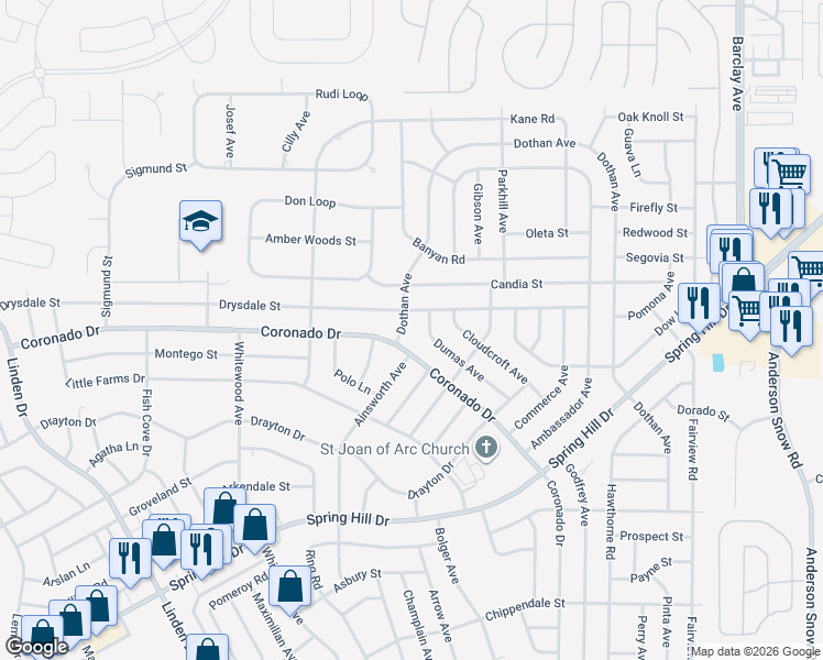 map of restaurants, bars, coffee shops, grocery stores, and more near 3699 Dothan Avenue in Spring Hill