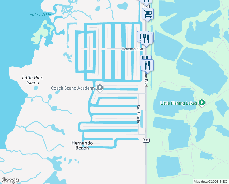 map of restaurants, bars, coffee shops, grocery stores, and more near 3495 Bluefish Drive in Hernando Beach