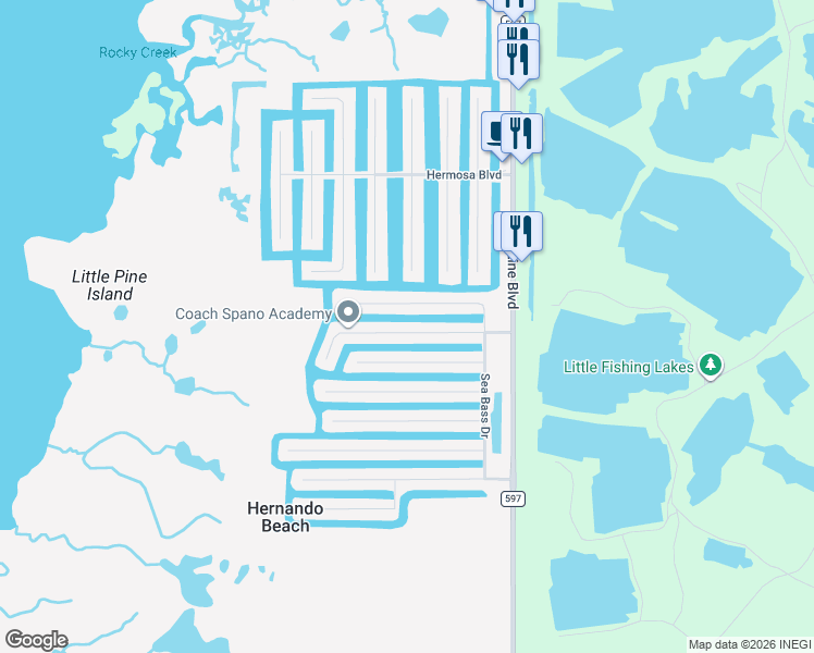 map of restaurants, bars, coffee shops, grocery stores, and more near 3495 Bluefish Dr in Hernando Beach