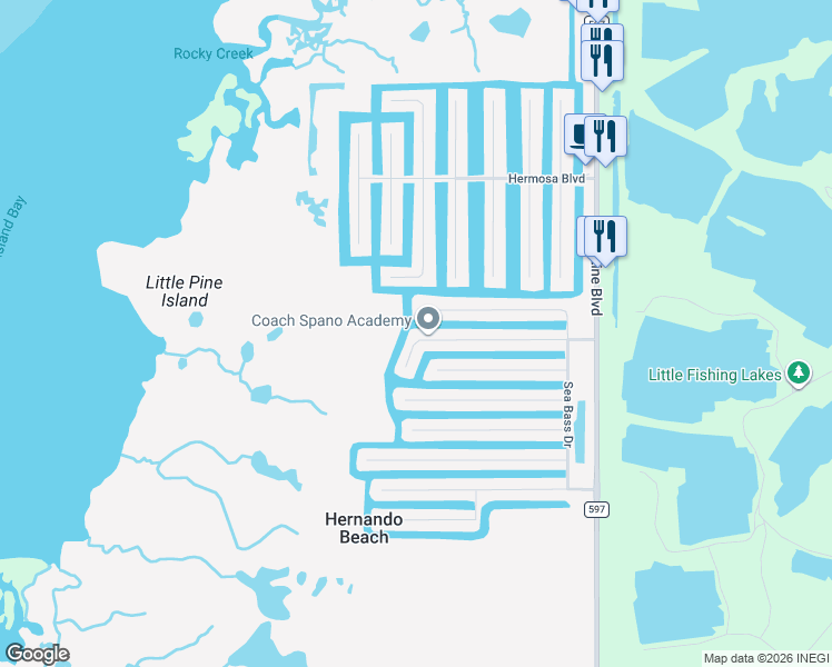 map of restaurants, bars, coffee shops, grocery stores, and more near 3397 Bluefish Drive in Hernando Beach