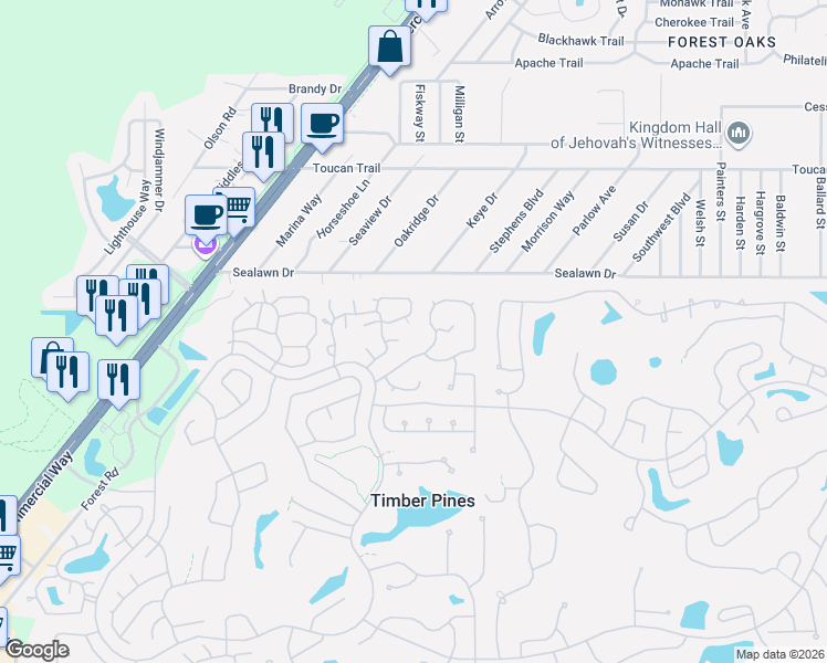 map of restaurants, bars, coffee shops, grocery stores, and more near 2709 Cottonwood Court in Spring Hill