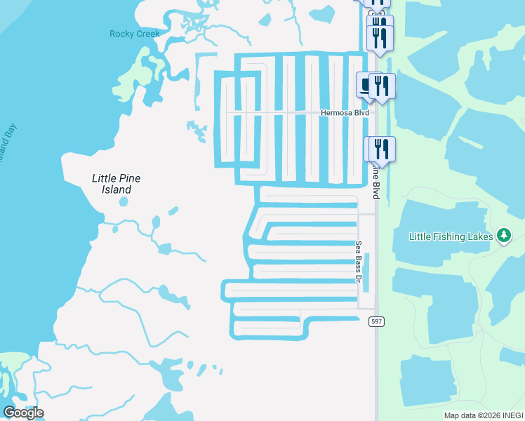 map of restaurants, bars, coffee shops, grocery stores, and more near 3397 Bluefish Drive in Hernando Beach