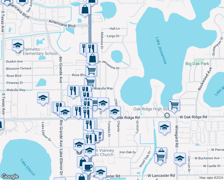 map of restaurants, bars, coffee shops, grocery stores, and more near 5750 Chipola Circle in Orlando