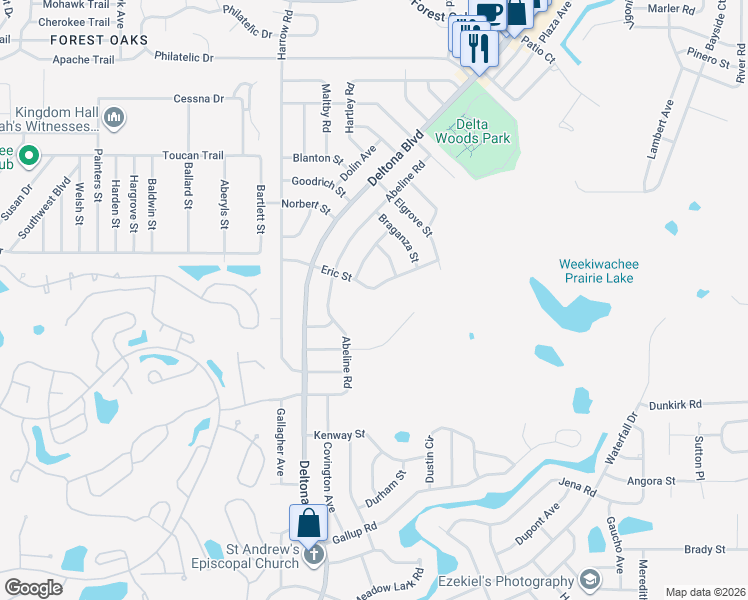 map of restaurants, bars, coffee shops, grocery stores, and more near 8362 Eric Street in Spring Hill