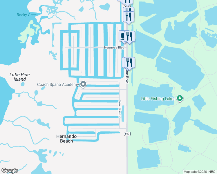 map of restaurants, bars, coffee shops, grocery stores, and more near 4017 Bluefish Drive in Hernando Beach