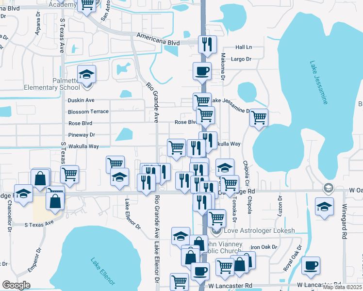 map of restaurants, bars, coffee shops, grocery stores, and more near 1350 Wakulla Way in Orlando