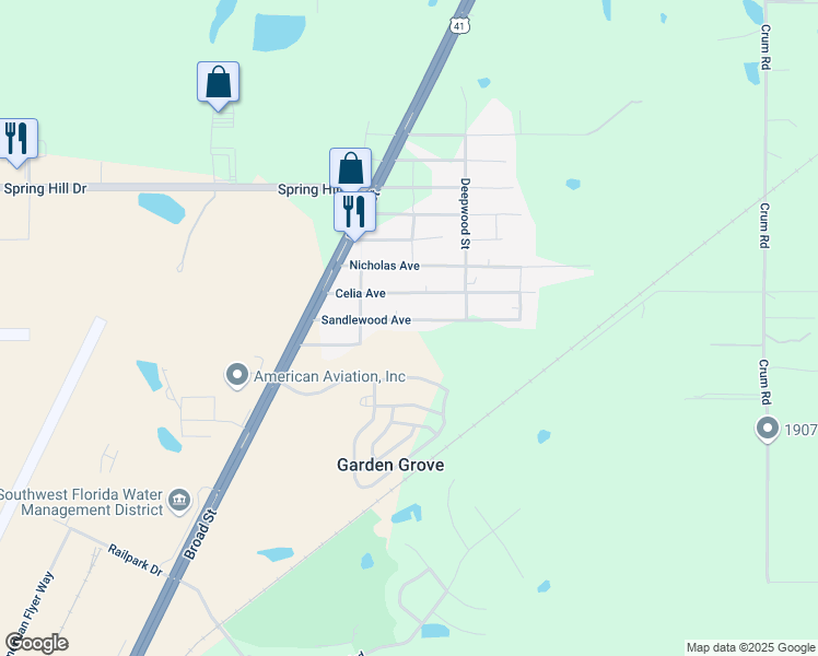 map of restaurants, bars, coffee shops, grocery stores, and more near 18052 Sandlewood Avenue in Brooksville