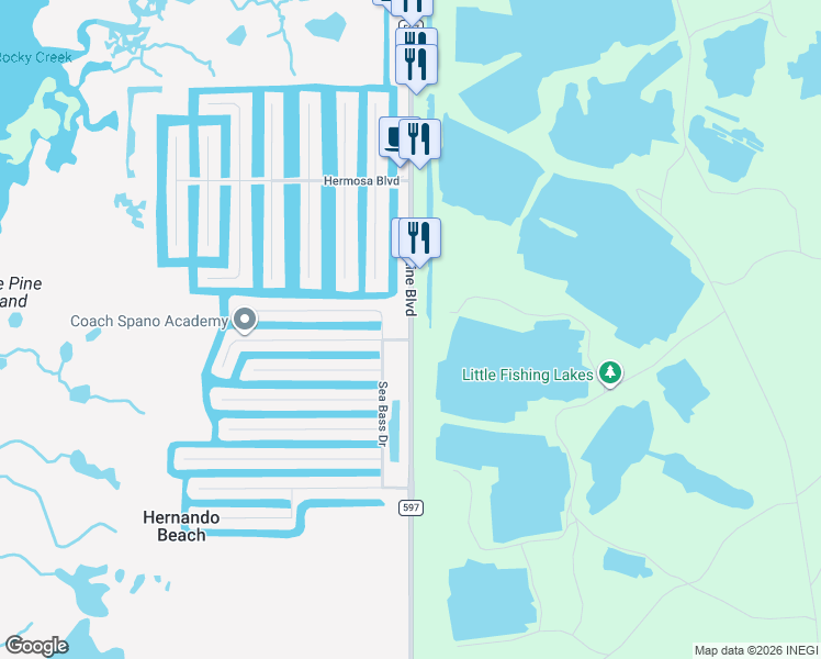 map of restaurants, bars, coffee shops, grocery stores, and more near Shoal Line Boulevard in Hernando Beach