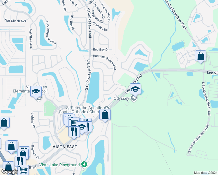 map of restaurants, bars, coffee shops, grocery stores, and more near 9114 Hastings Beach Boulevard in Orlando