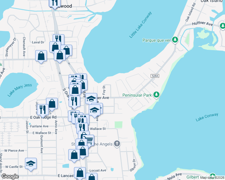 map of restaurants, bars, coffee shops, grocery stores, and more near 5638 Marinell Drive in Orlando