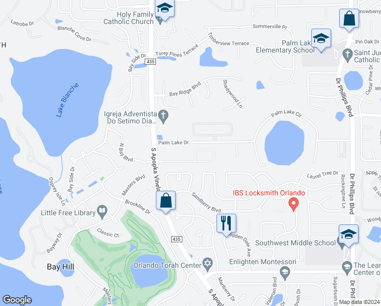 map of restaurants, bars, coffee shops, grocery stores, and more near 8612 Great Cove Drive in Orlando