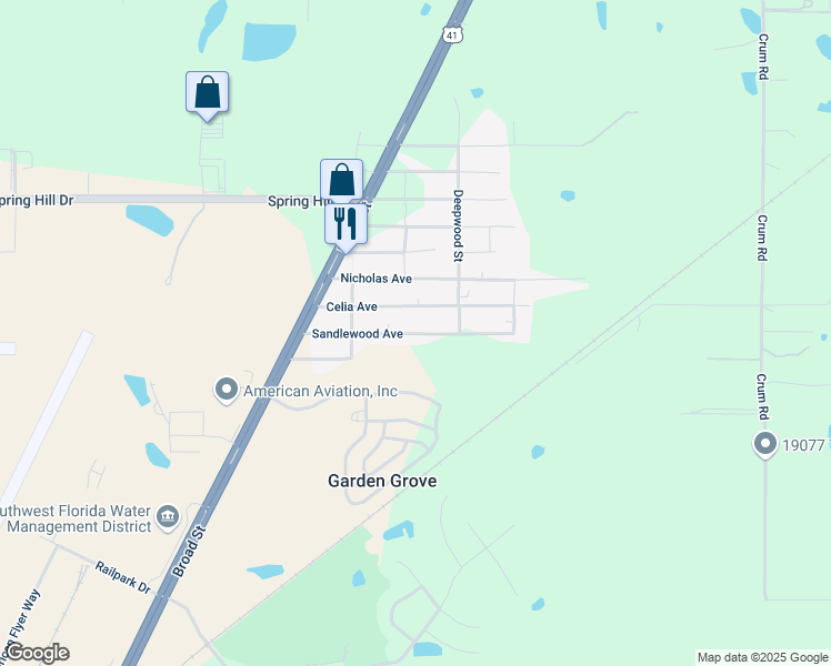 map of restaurants, bars, coffee shops, grocery stores, and more near 18052 Sandlewood Avenue in Brooksville