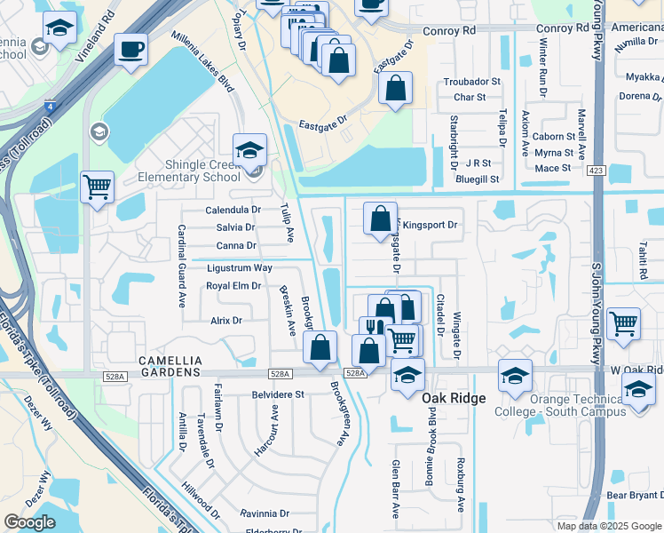 map of restaurants, bars, coffee shops, grocery stores, and more near 5770 Harbor Chase Circle in Orlando