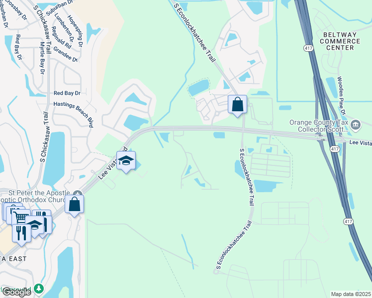 map of restaurants, bars, coffee shops, grocery stores, and more near 5947 Tivoli Gardens Boulevard in Orlando